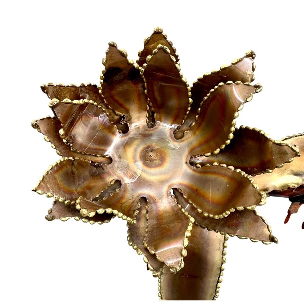 Vintage Yosi Brutalist Metal Flower Sculpture with Butterfly Onyx Base 12"H - Picture 4 of 11